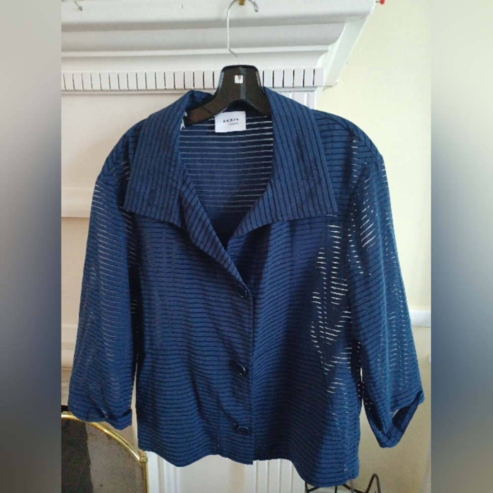 Akris Punto Deep Blue Textured Blouse